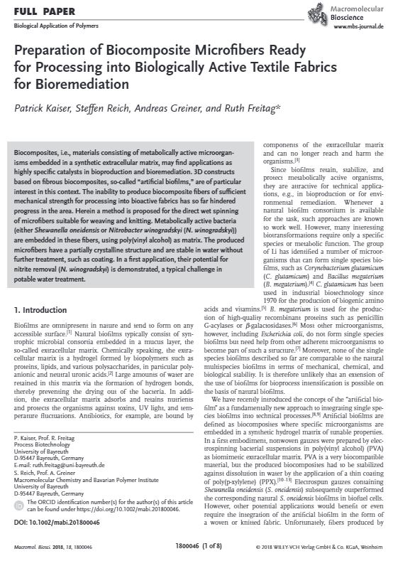 First Page of our full paper "Preparation of Biocomposite Microfibers..."