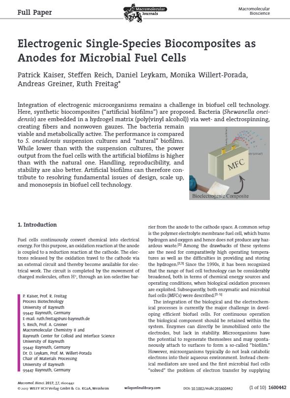 First Page of our full paper "Electrogenic Single-Species Biocomposites..."