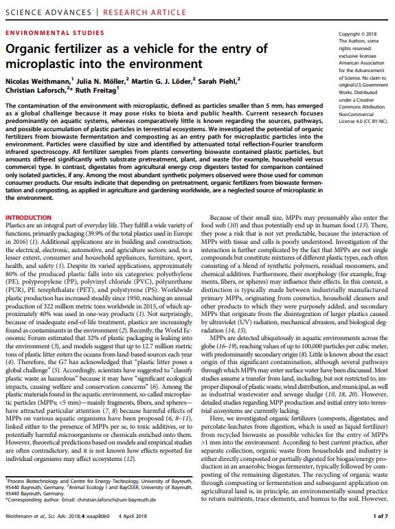 First Page of our full paper "Organic fertilizer as a vehicle for the entry..."