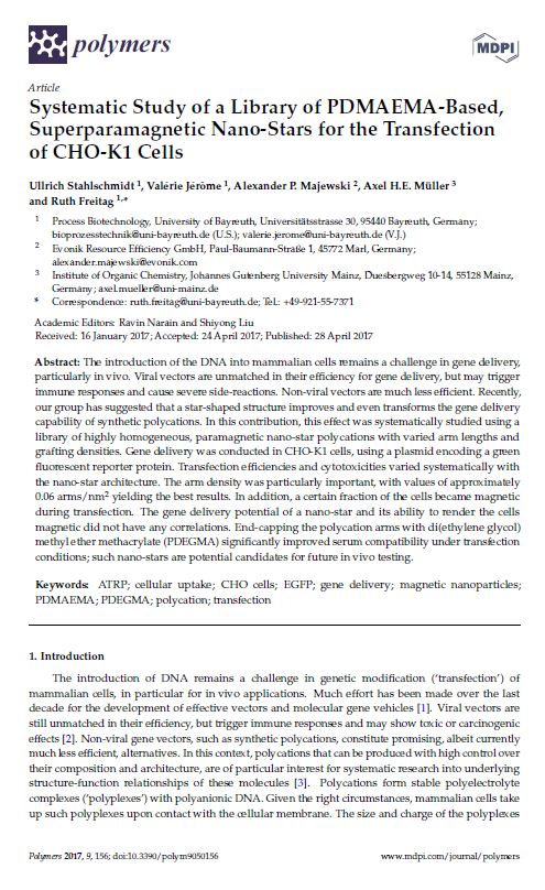 First Page of our full paper "Systematic Study of a Library of PDMAEMA-based Nano-Stars..."